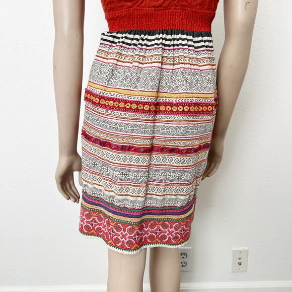[Free People] Orange Boho Y2K Cable Knit Embroidered Striped Mini Dress Size 8 - Picture 6 of 9